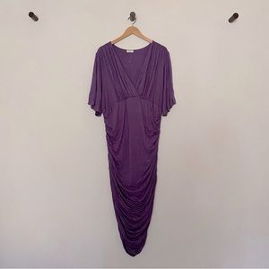 Kiyonna Rumor Ruched Midi Dress in Purple